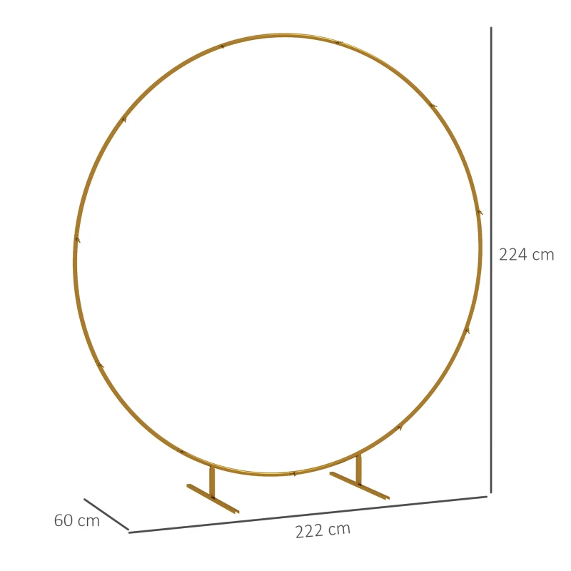 Outsunny 222cm Gold Tone Backdrop Stand, Round Metal Wedding Arch for Birthday Party, Bridal Shower, Graduation, Ceremony