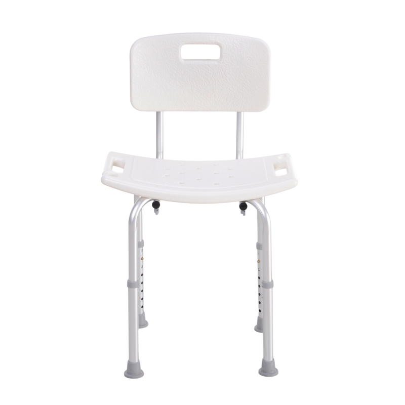 HOMCOM Scaun de Duș Antiderapant cu Spătar și Înălțime Reglabilă pe 8 Poziții, 50,6x43x71-88 cm, Alb