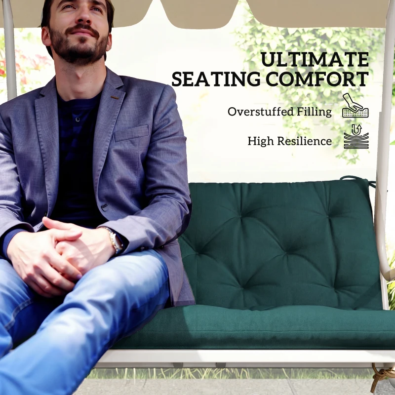 Outsunny 2 Seater Bench Pad, Garden Chair Cushion with Back and Ties for Indoor and Outdoor Use, 98 x 100 cm, Green