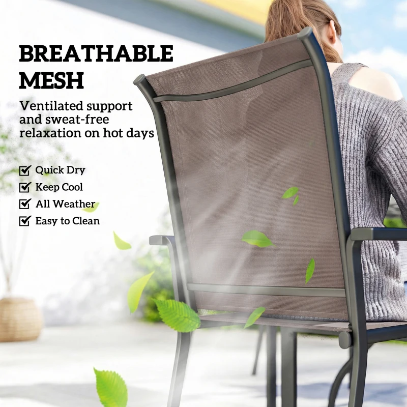 Outsunny 5 Pieces Outdoor Dining Set for 4, Garden Table and Stackable Chairs with Breathable Mesh Seat, Grey and Khaki