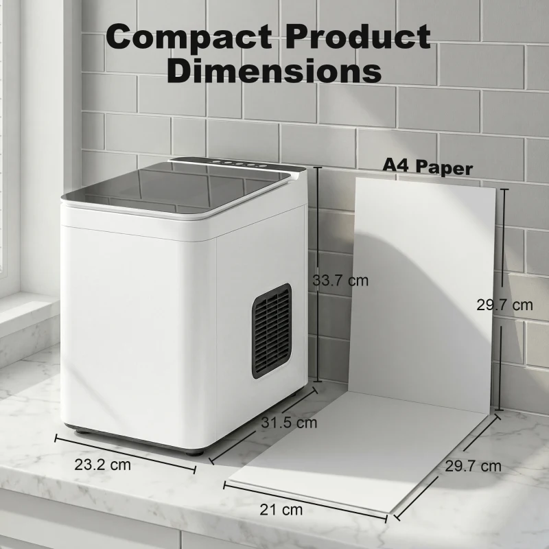 HOMCOM Mașină de gheață de masă autocurățare producător compact de gheață cu lopată și coș Alb