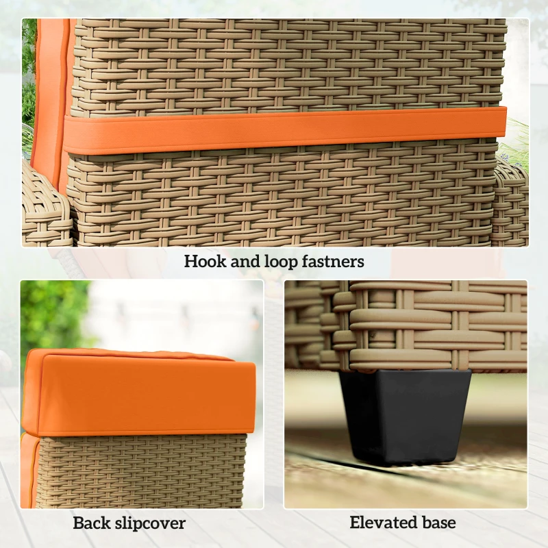 Outsunny 145° Reclining Rattan Armchair, with Footrest - Khaki/Orange