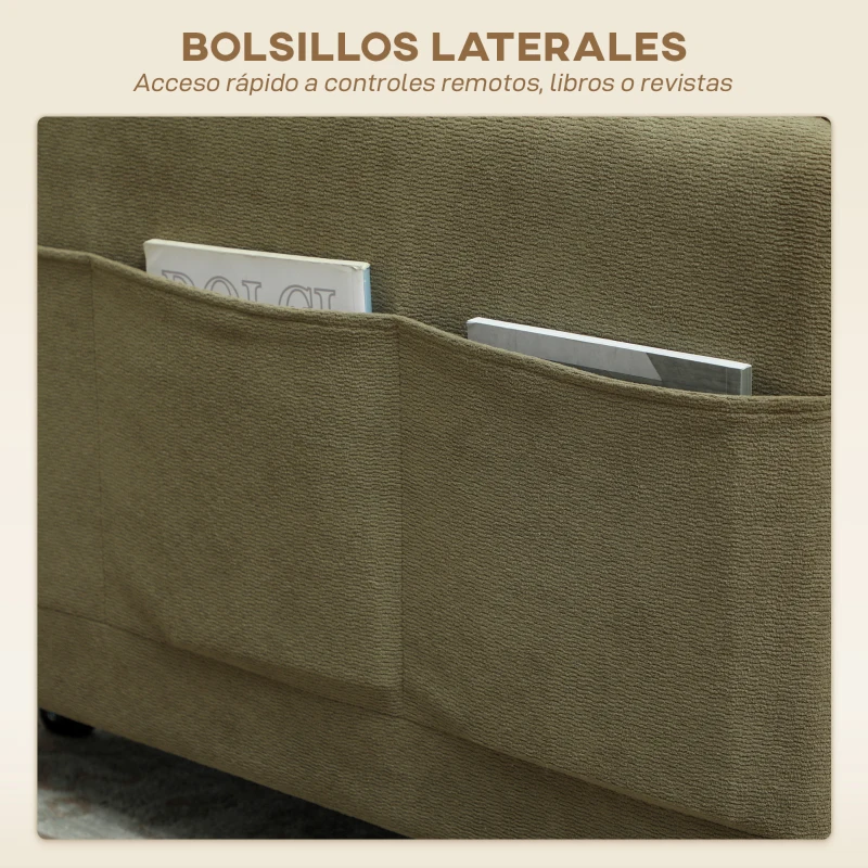 HOMCOM Sillón Cama Individual 3 en 1 Sofá Cama Plegable con Respaldo Ajustable y Cojín para Salón 74x85,5x82 cm Verde Oscuro