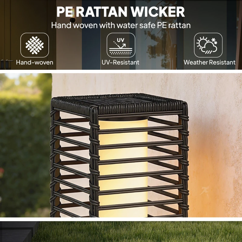 Outsunny Garden Rattan Lamp, 68 cm Solar Rattan Floor Lamp, Solar Garden Light with Auto On/Off LEDs, IP44 Waterproof, Black