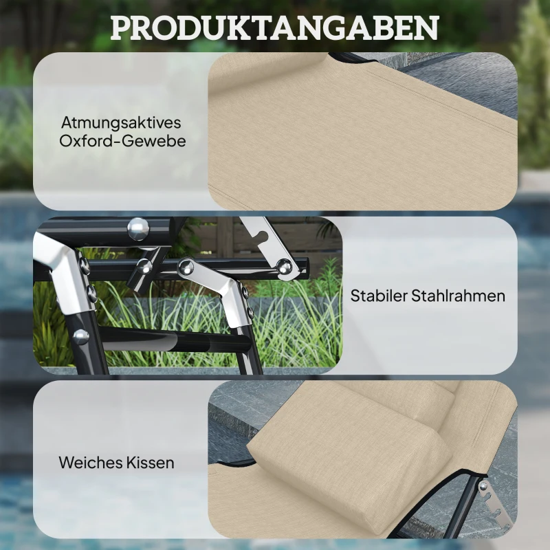 Outsunny Sonnenliege mit Gesichtsloch & Kissen, klappbar, wasserabweisender Bezug, Metallrahmen, Beige
