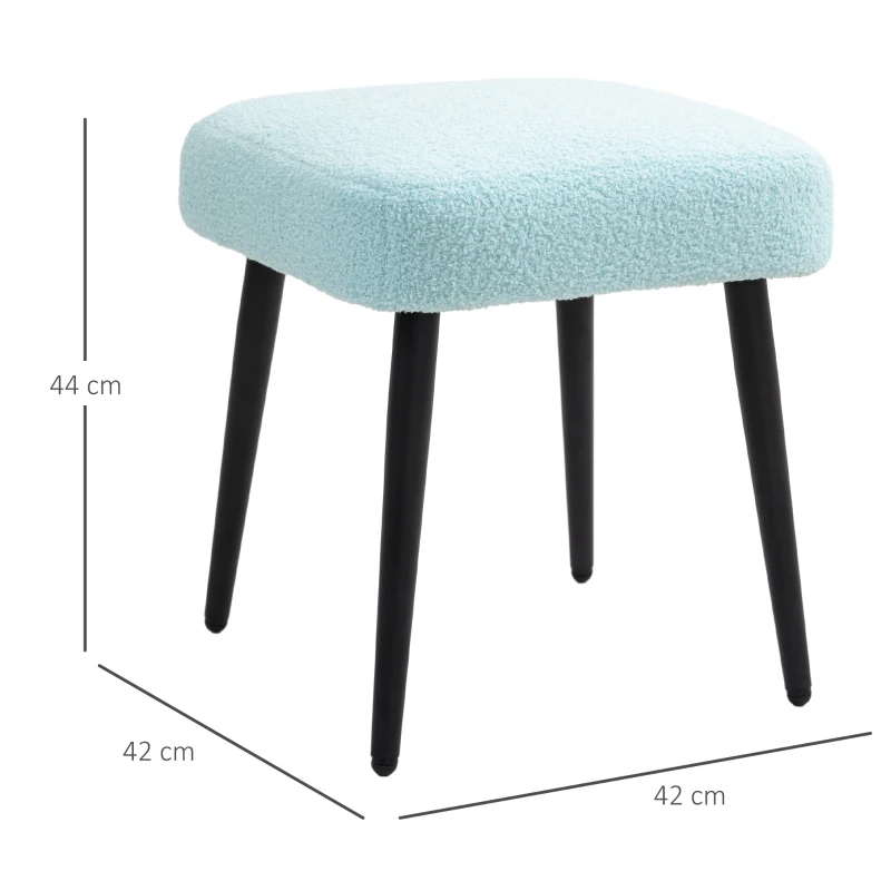 HOMCOM Hocker, Fußstütze, gepolsterter Sitz, Kaschmir-Optik, Stahlbeine, 42 x 42 x 44 cm, Hellblau