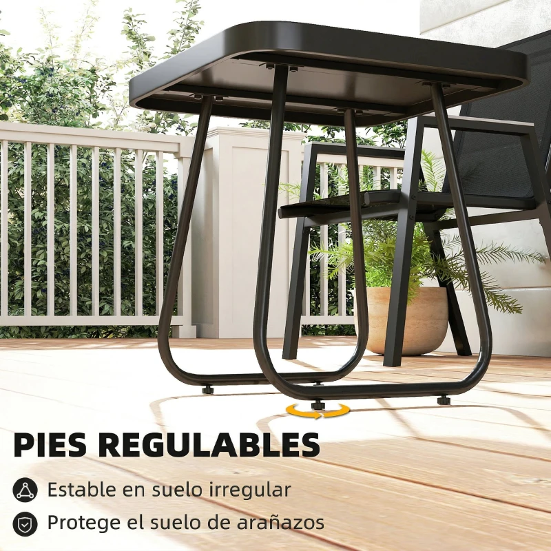 Outsunny Conjunto de Jardín de 3 Piezas con 2 Sillas de Textilene Mesa de DPC Efecto Madera para Patio Balcón Negro