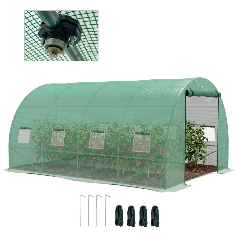 Outsunny Sprinkler System Polytunnel Greenhouse, 4 x 3(m), Green