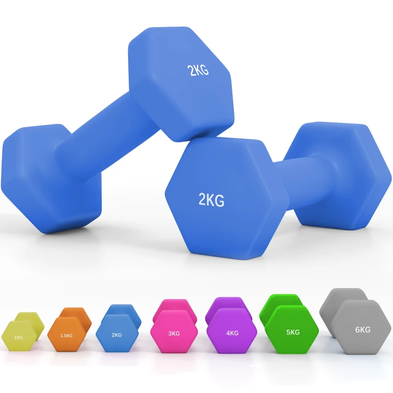 SPORTNOW 2 x 2kg Hexagonal Dumbbells Weights Set with Non-Slip Grip for Home Gym Workout, Blue