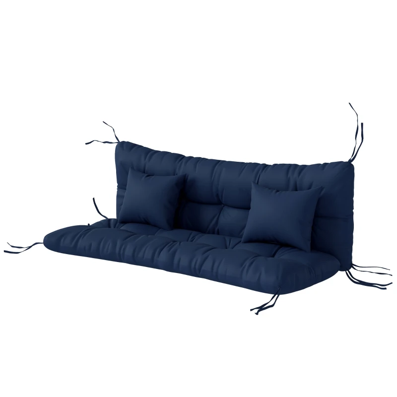 Outsunny Outdoor Seat Cushions Back Cushion with 2 Pillows, Water Repellent Seat Pads for 3-Seater Chair, Dark Blue
