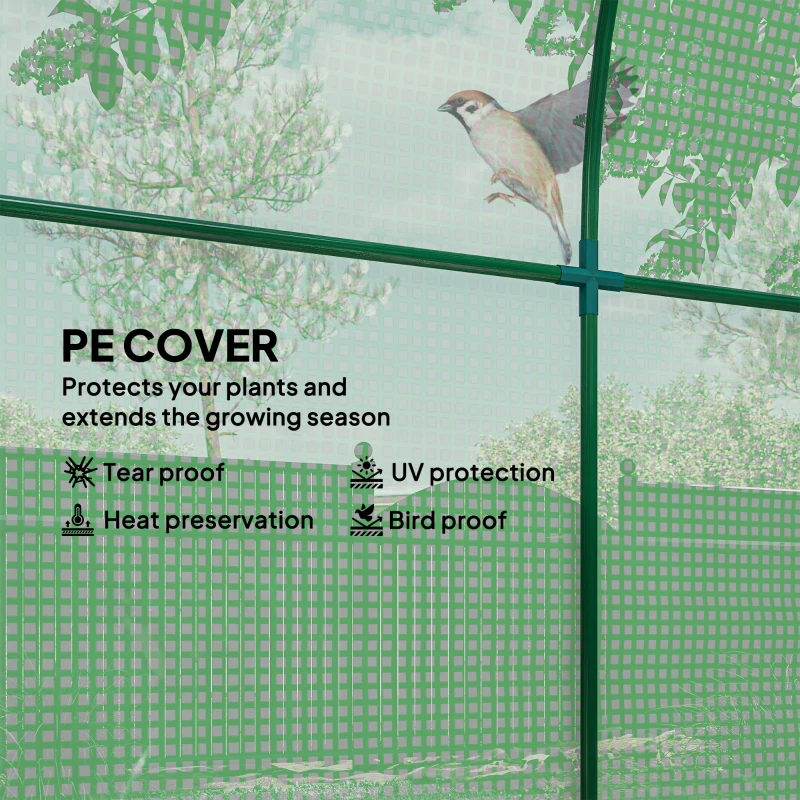 Outsunny 1.8 x 1.8 x 2 m Walk-In Polytunnel Greenhouse - Includes Roll-Up Window and Door, Steel Frame for Garden, Green