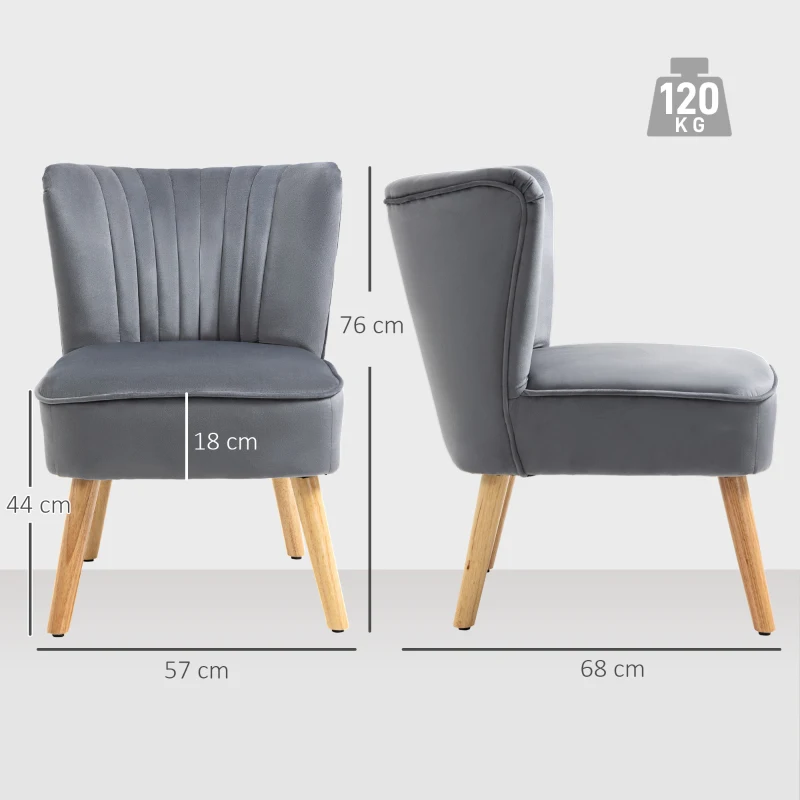 HOMCOM Modern Accent Chair, Fabric Living Room Chair with Rubber Wood Legs and Thick Padding, Grey