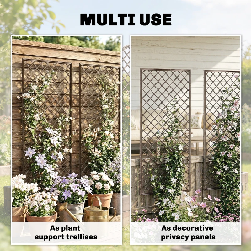 Outsunny Garden Trellis, Decorative Trellis Panels for Climbing Outdoor Plants, Natural Wood Finish