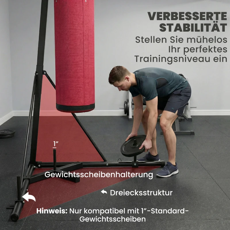 SPORTNOW Bokszakstandaard 185-231 cm hoogteverstelbaar vrijstaande bokszakhouder met driehoekige basis en gewichtenhouder