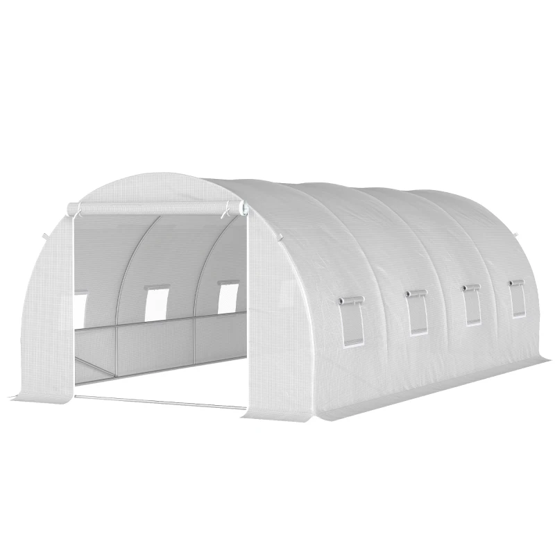 Outsunny 6 x 3 x 2 m Polytunnel Greenhouse, Walk-in Polytunnel Tent with Metal Frame, Zippered Door, and 8 Windows for Garden and Backyard, White