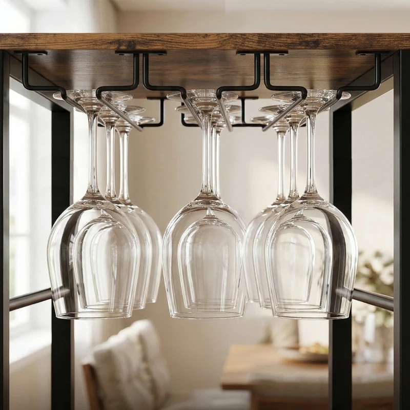 HOMCOM Industrial Wine Bar Cabinet Freestanding Liquor Cabinet 16-Bottle Wine Rack Glass Holder Rustic Brown