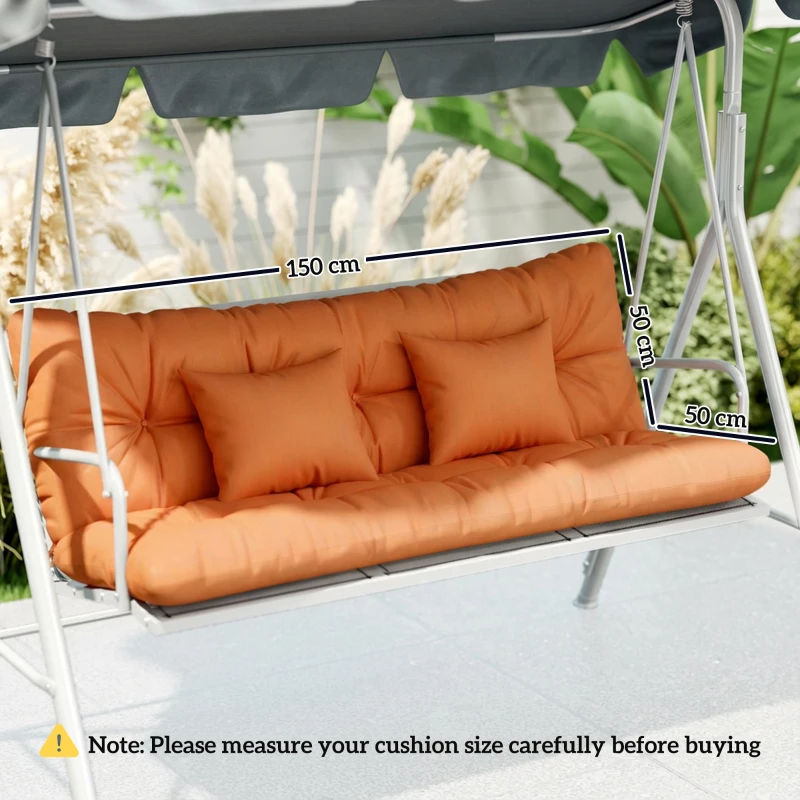 Outsunny Outdoor Seat Cushions Back Cushion with 2 Pillows, Water Repellent Seat Pads for 3-Seater Chair, Orange