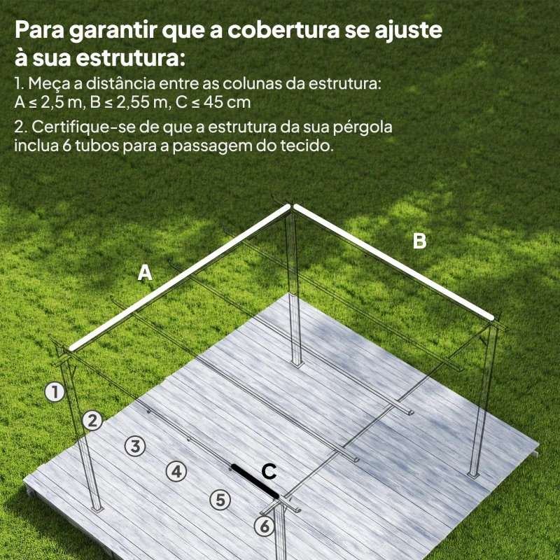 Outsunny Cobertura para Pérgola 2,5x2,55cm Teto de Substituição Retrátil para Pérgola com 10 Orifícios de Drenagem Café