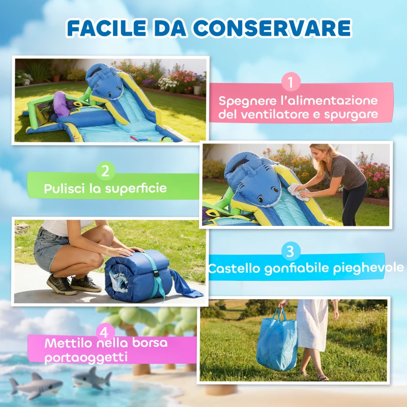 AIYAPLAY Gonfiabile Tema Squali con Scivolo, Piscina/Piscina Palline per Divertimento Bambini all'Aperto