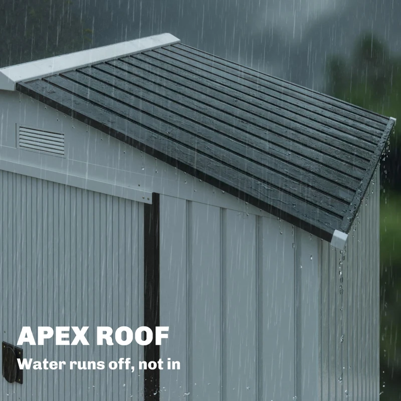 Outsunny Casetta Porta Utensili in Acciaio, Capanno da Giardino con Porte Scorrevoli, 213x130x185 cm, Bianco