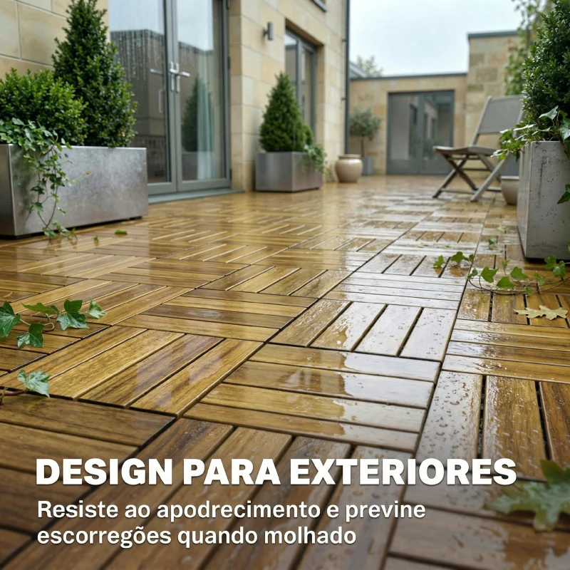 Outsunny Conjunto de 10 Estrados de Madeira de Acácia para Exterior 31x31 cm, 0,91 m² Estrado para Terraço Antiderrapantes Madeira