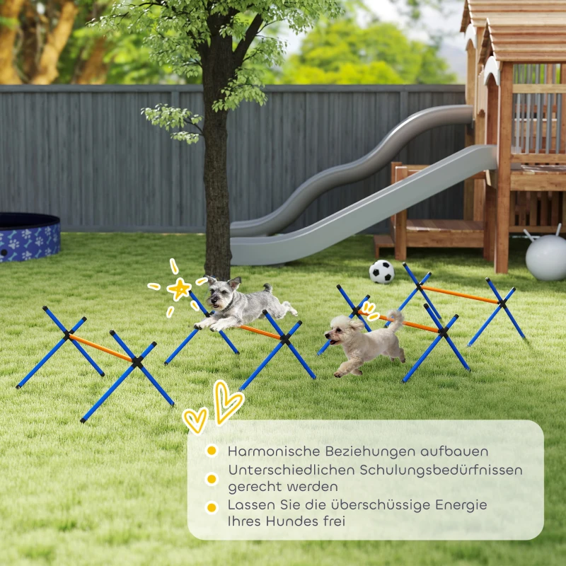 PawHut Agility Set Hunde, 4-teiliges Agility Ausrüstung mit Hürden, Tragetasche Höhenverstellbar Trainingsset für kleine Hunde