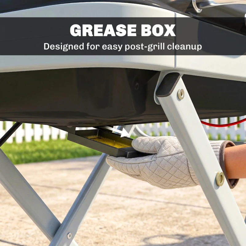 Outsunny Draagbare gasbarbecue 1-brander 2,5 kW grillwagen met opvouwbare trolley grillrooster zijtafel deksel thermometer