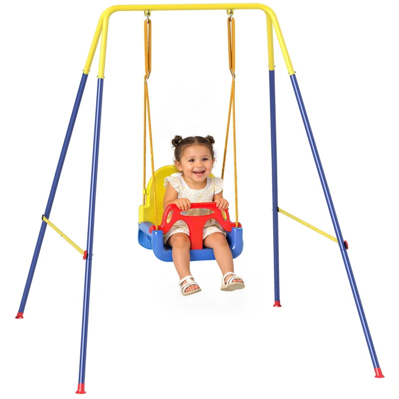 AIYAPLAY Babyschaukel 3 in 1 Kinderschaukel verstellbar Schaukelsitz mit Rückenlehne, Anschnallgurt, 128 x 155 x 157 cm Blau
