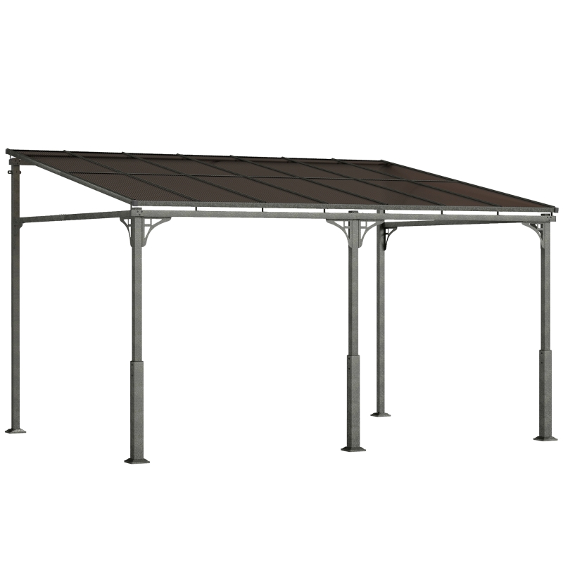 Outsunny Terrassendach Pergola ca. 3x3m Terrassendachung, Garten Pavillon aus Aluminium, Wandmontage, Gartenpavillon mit Verstellbares Dach, Sonnenschutz für Terrasse und Garten, Dunkelgrau