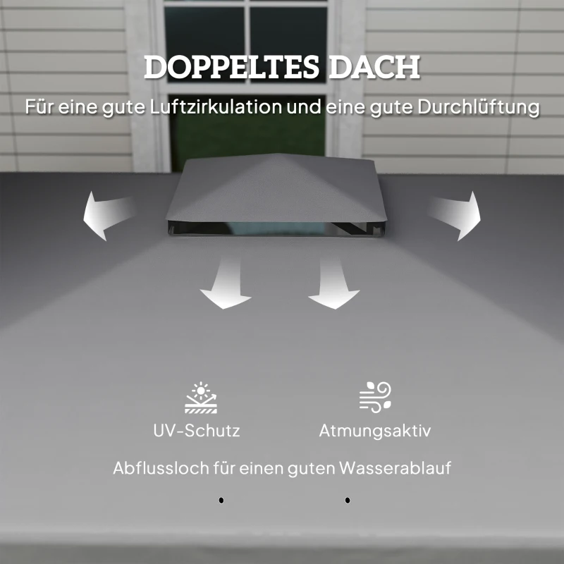 Outsunny avillon ca. 3x3m Wasserabweisend Stabil Winterfest Gartenpavillon mit Doppeldach Reißverschluss-Moskitonetze