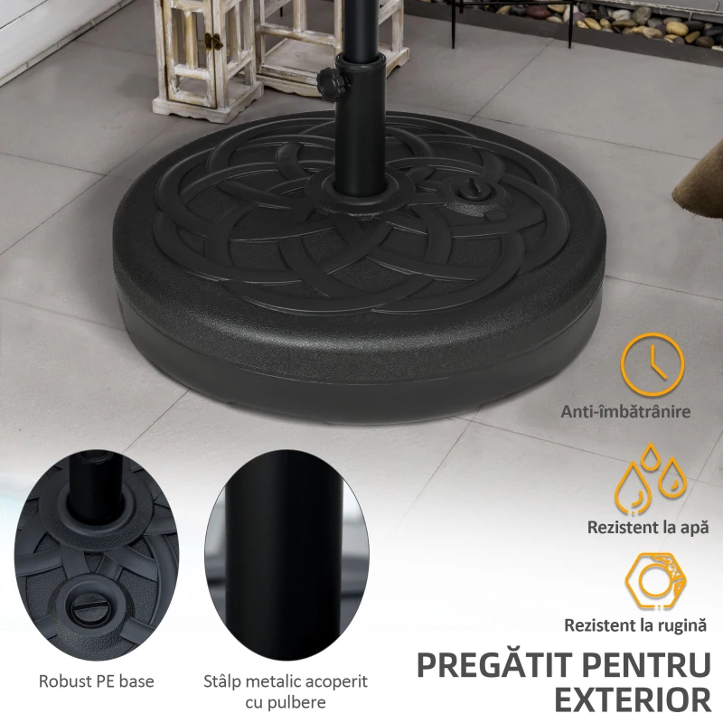 Outsunny Bază pentru Umbrelă de Soare Rotundă din Plastic, Umplibilă cu Apă și Nisip pentru Stâlpi de 38-48 mm, Ø56 cm, Negru