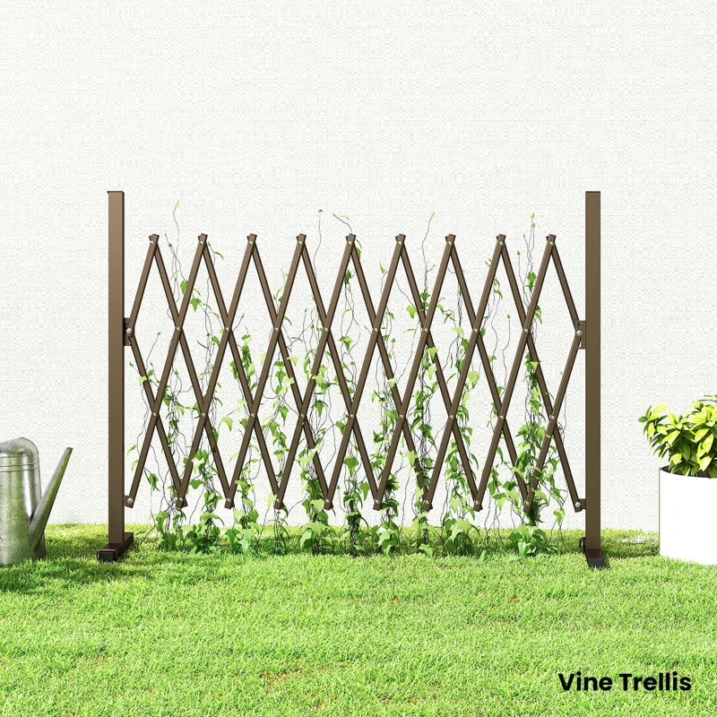 Outsunny Expanding Trellis Fence, Freestanding Movable Fence, Foldable Garden Screen Panel, 250 x 103.5 cm, Dark Brown