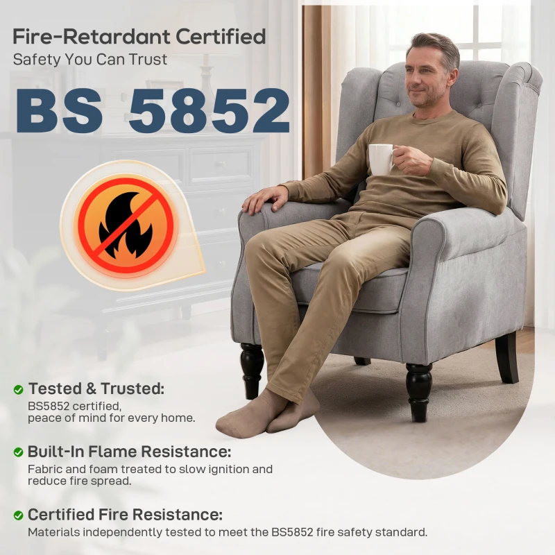 HOMCOM Retro Accent Chair, Wingback Armchair with Wood Frame Button Tufted Design for Living Room Bedroom, Grey