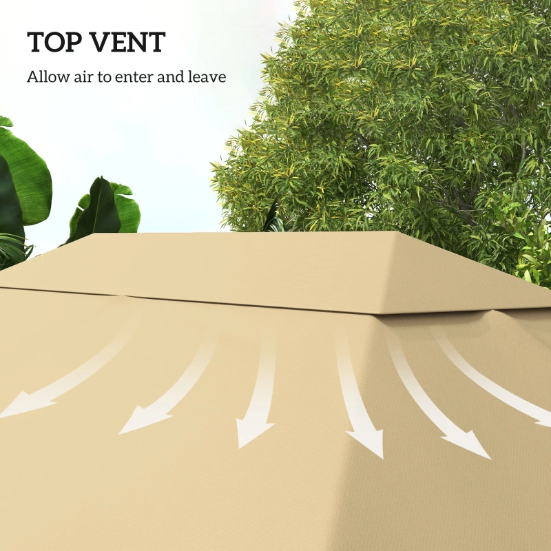 Outsunny 3 x 4m Gazebo Canopy Replacement Cover, Gazebo Roof Replacement (TOP COVER ONLY), Khaki