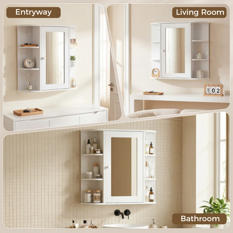 HOMCOM Bathroom Cabinet, Wall Mounted Mirror Cabinet with Single Door Mirror, Storage Organizer with Shelves, White