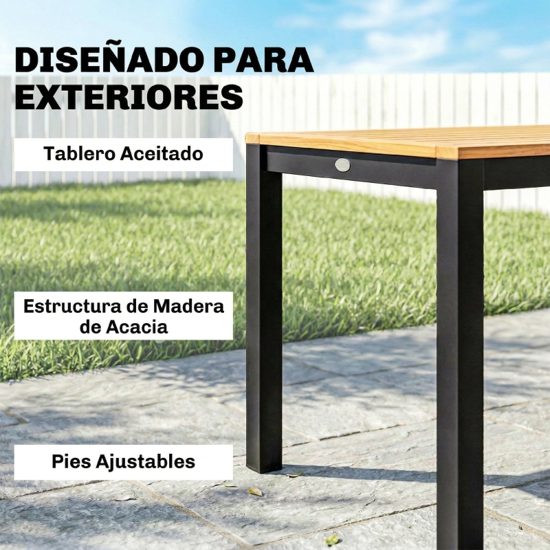 Outsunny Mesa de Comedor de Jardín de Madera para 6 Personas con Superficie de Listones Orificio 150x75x75 cm Natural