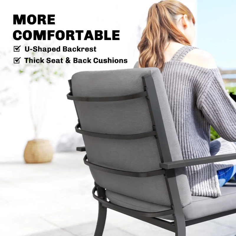 Outsunny 5 Pieces Outdoor Dining Set with Cushions, Garden Dining Set for 4 with Square Table and Stackable Chairs