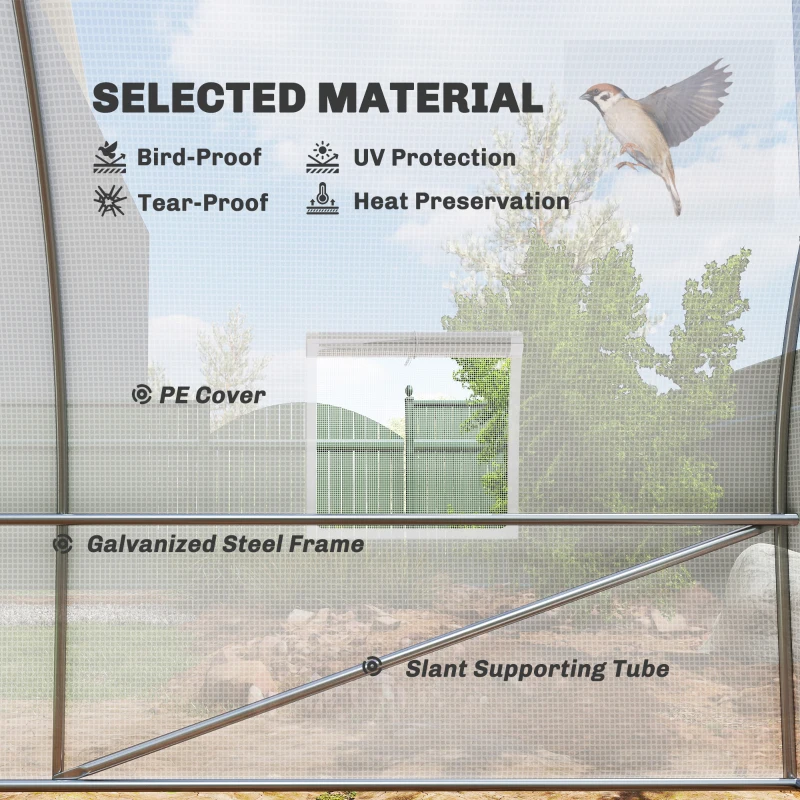 Outsunny 6 x 3 x 2 m Polytunnel Greenhouse, Walk-in Polytunnel Tent with Metal Frame, Zippered Door, and 8 Windows for Garden and Backyard, White