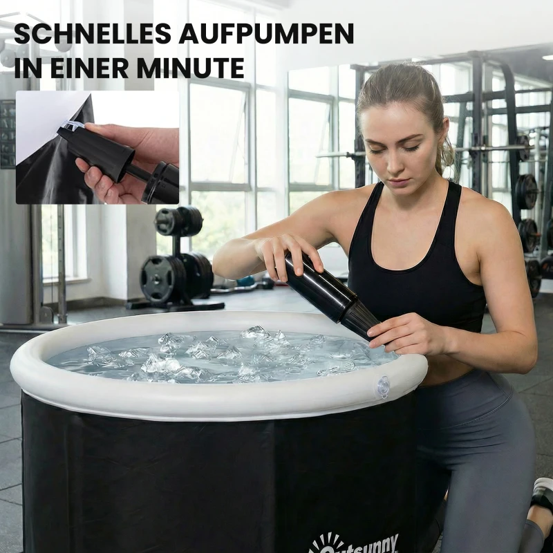 Outsunny Eisbad Ø78 cm Faltbare Eisbadewanne aufblasbare tragbare Eistonne 280L mit 3 Isolierschichten Abdeckung, Schwarz