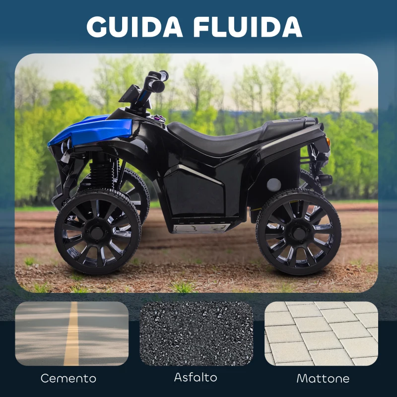 AIYAPLAY Quad Elettrico per Bambini ATV con Batteria Ricaricabile 6V, Fari LED e Musica, Età 3-6 Anni, Blu
