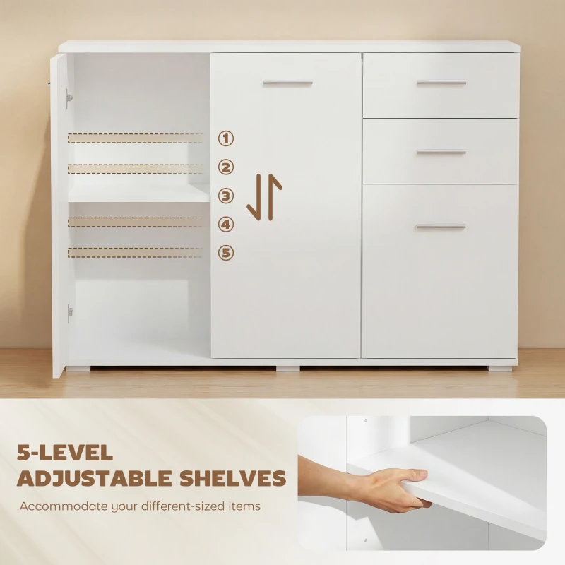 HOMCOM Sideboard, Modern Storage Cabinet with 2 Drawers, 3 Doors and Adjustable Shelves, White