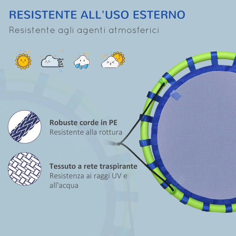 Outsunny Altalena per Bambini da 3-8 Anni da Giardino Ø100cm e Corde Regolabili, Blu