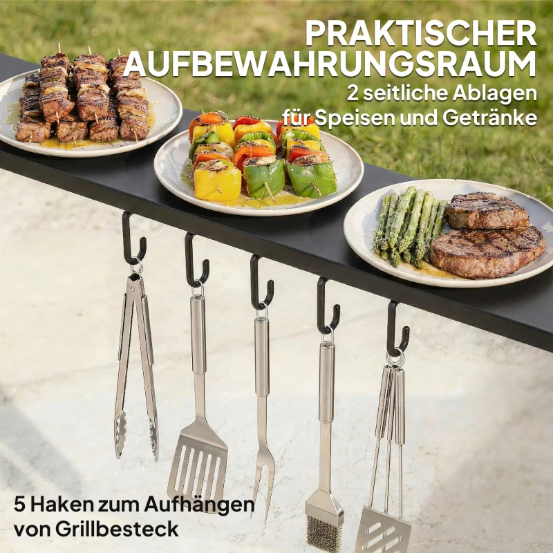 Outsunny Grillpavillon 2,52 x 1,56 m, Wasserdicht Grill Pavillon mit Satteldach Seitenablage Haken Stahlrahmen Schwarz