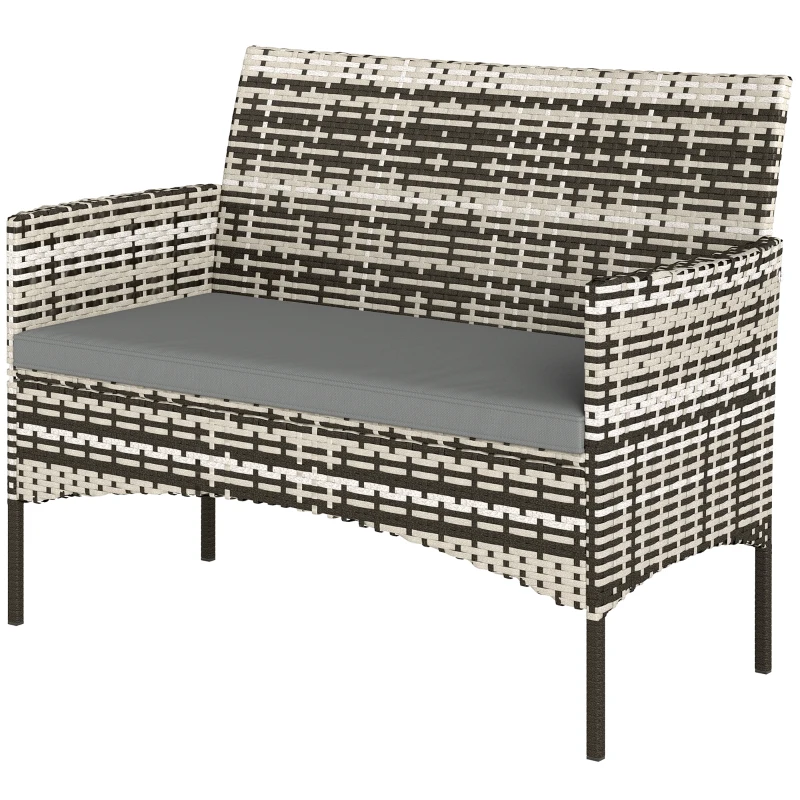 Outsunny 2-Sitzer Rattan Gartensofa PE-Rattan Outdoor-Terrassen-Sofa mit Polster, Anti-Rutsch-Matten, Stahlrahmen, Hellgrau