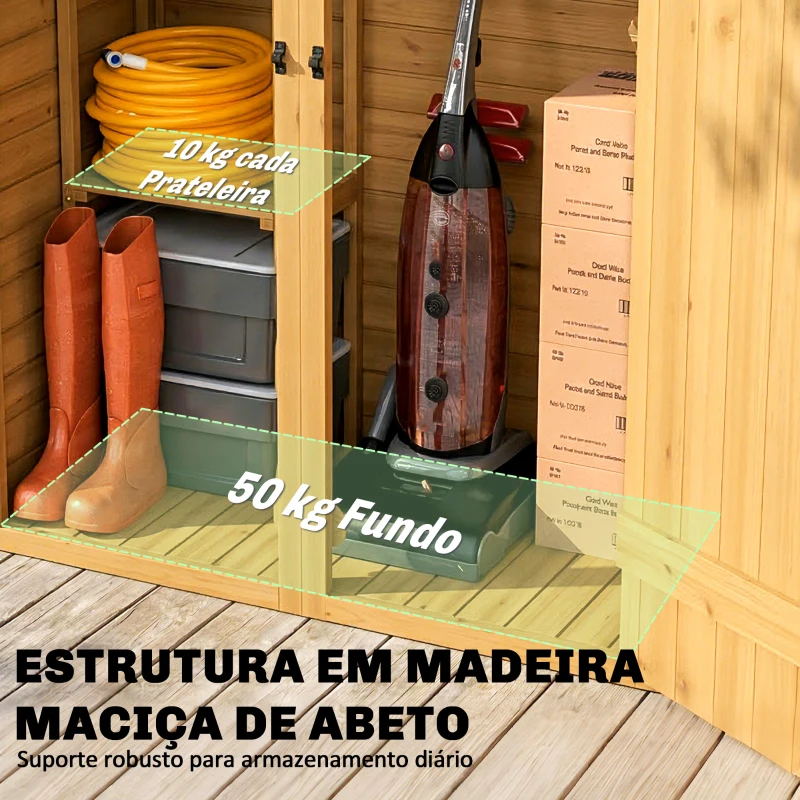 Outsunny Abrigo de Jardim de Madeira 115x53x156 cm Armário Exterior para Ferramentas com Portas Duplas Castanho