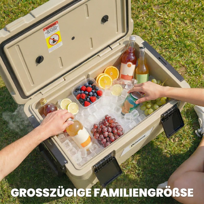 Outsunny Kühlbox 42,6L Große Passive Thermobox bis zu 72 Std. Kühlung, mit PU-Vollschaumisolierung Ablassventil Griff, Tragbar