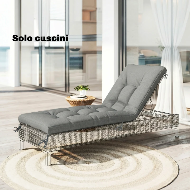Outsunny Cuscino per Chaise Lounge da Esterno UV50+, 198 x 65 cm, Grigio Chiaro