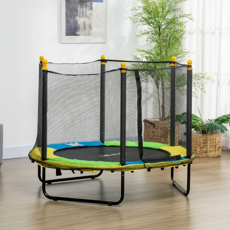 ZONEKIZ Trampoline rond enfant avec filet de protection capacité 50 kg pour adultes et enfants diamètre 140 cm bleu et noir