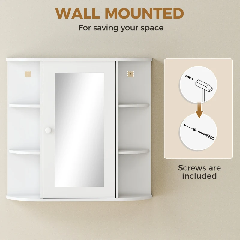 HOMCOM Bathroom Cabinet, Wall Mounted Mirror Cabinet with Single Door Mirror, Storage Organizer with Shelves, White