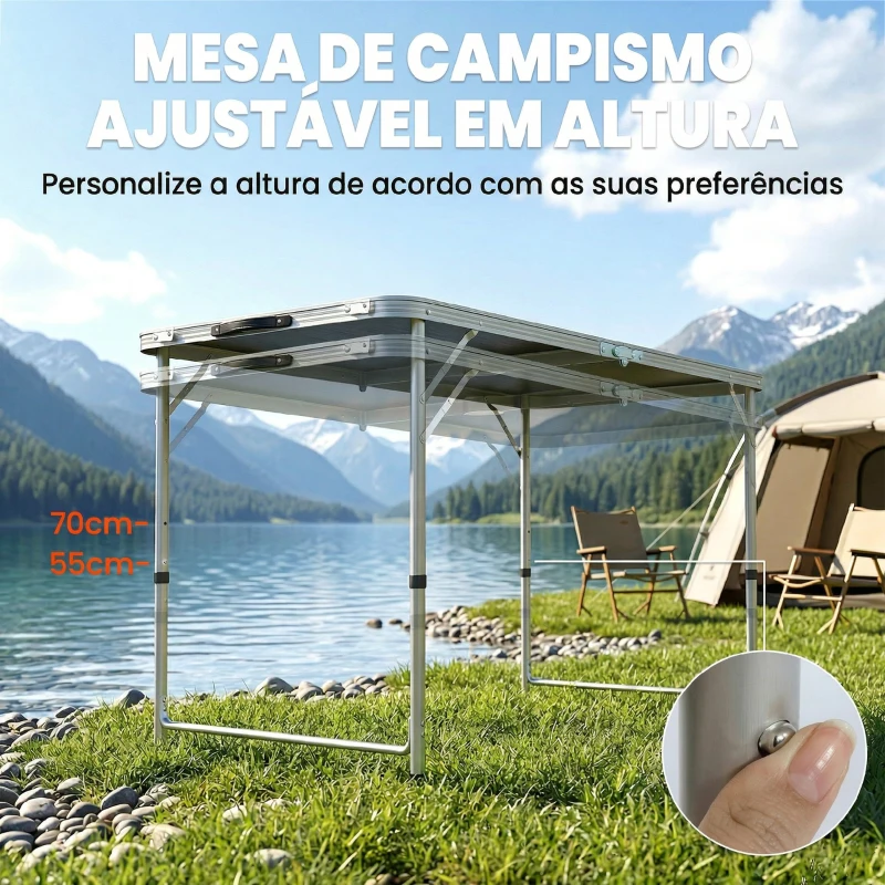 Outsunny Conjunto de Campismo de 5 Peças Mesa Dobrável com Assentos Inclui 1 Mesa Ajustável em Altura com Orifício e 4 Assentos Preto
